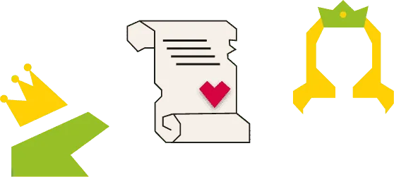 Frog, scroll letter and crown