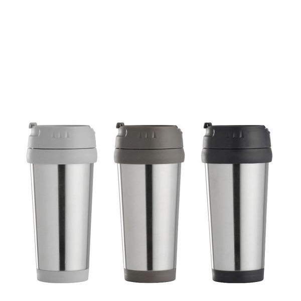 DAY TRAVEL MUG ΠΟΤΗΡΙ ΑΝΟΞΕΙΔΩΤΟ  3ΧΡΩΜΑΤΑ ASS. 450ML (4XLIGHT GREY/4XDARK GREY/4XBLACK)