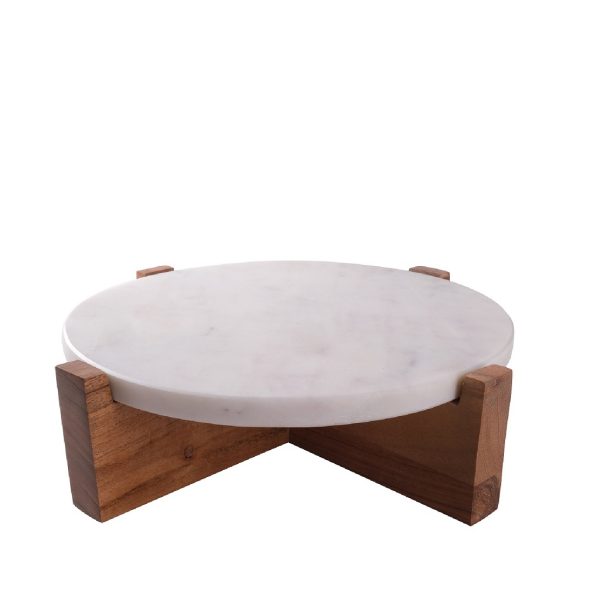 ΣΤΡΟΓΓΥΛΟ ΛΕΥΚΟ ΣΤΑΝΤ ΑΠΌ ΜΑΡΜΑΡΟ ΜΕ ΞΥΛΙΝΟ ΠΟΔΙ ΑΚΑΚΙΑΣ 38Χ38Χ11.5ΕΚ