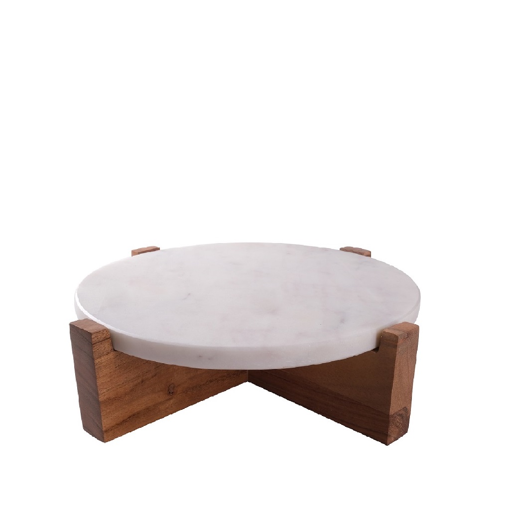 ΣΤΡΟΓΓΥΛΟ ΛΕΥΚΟ ΣΤΑΝΤ ΑΠΌ ΜΑΡΜΑΡΟ ΜΕ ΞΥΛΙΝΟ ΠΟΔΙ ΑΚΑΚΙΑΣ 33Χ33Χ9ΕΚ