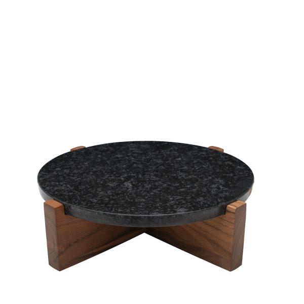 ΣΤΡΟΓΓΥΛΟ ΜΑΥΡΟ ΣΤΑΝΤ ΑΠΌ ΜΑΡΜΑΡΟ ΜΕ ΞΥΛΙΝΟ ΠΟΔΙ ΑΚΑΚΙΑΣ 38Χ38Χ11.5ΕΚ