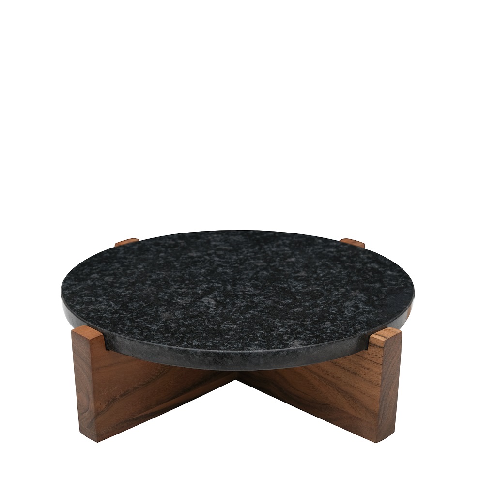 ΣΤΡΟΓΓΥΛΟ ΜΑΥΡΟ ΣΤΑΝΤ ΑΠΌ ΜΑΡΜΑΡΟ ΜΕ ΞΥΛΙΝΟ ΠΟΔΙ ΑΚΑΚΙΑΣ 38Χ38Χ11.5ΕΚ