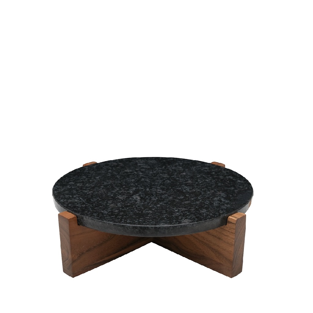 ΣΤΡΟΓΓΥΛΟ ΜΑΥΡΟ ΣΤΑΝΤ ΑΠΌ ΜΑΡΜΑΡΟ ΜΕ ΞΥΛΙΝΟ ΠΟΔΙ ΑΚΑΚΙΑΣ 33Χ33Χ9ΕΚ