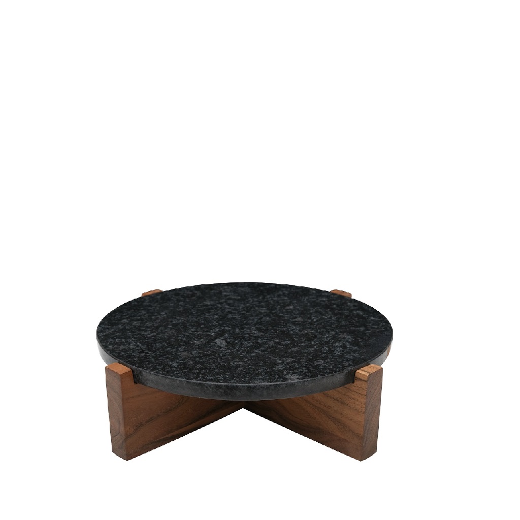 ΣΤΡΟΓΓΥΛΟ ΜΑΥΡΟ ΣΤΑΝΤ ΑΠΌ ΜΑΡΜΑΡΟ ΜΕ ΞΥΛΙΝΟ ΠΟΔΙ ΑΚΑΚΙΑΣ 28Χ28Χ7,5ΕΚ