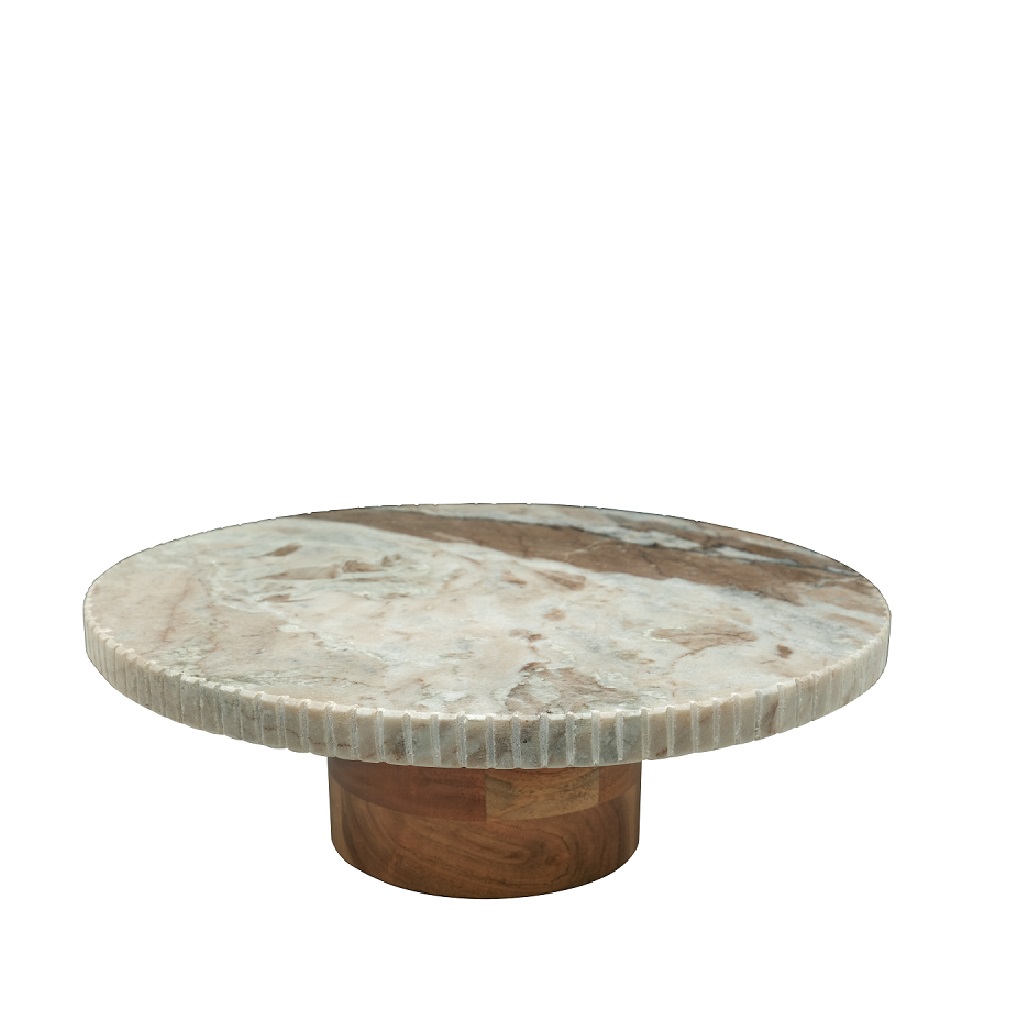 ΣΤΡΟΓΓΥΛΟ ΜΠΕΖ ΣΤΑΝΤ ΑΠΌ ΜΑΡΜΑΡΟ ΜΕ ΞΥΛΙΝΟ ΠΟΔΙ ΑΚΑΚΙΑΣ 36Χ36Χ11.5ΕΚ