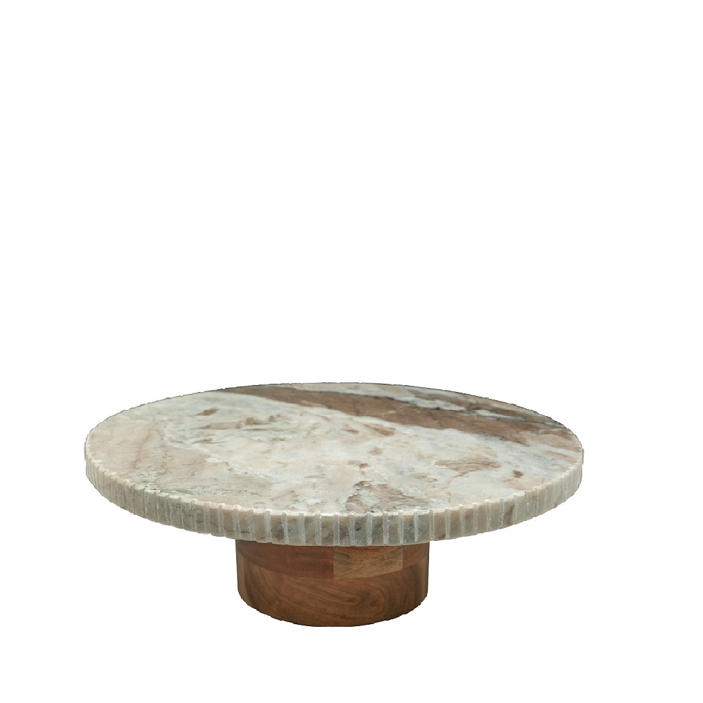 ΣΤΡΟΓΓΥΛΟ ΜΠΕΖ ΣΤΑΝΤ ΑΠΌ ΜΑΡΜΑΡΟ ΜΕ ΞΥΛΙΝΟ ΠΟΔΙ ΑΚΑΚΙΑΣ 30Χ30Χ9ΕΚ