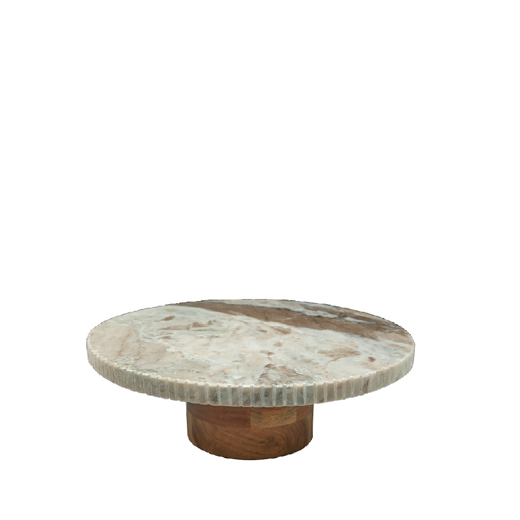 ΣΤΡΟΓΓΥΛΟ ΜΠΕΖ ΣΤΑΝΤ ΑΠΌ ΜΑΡΜΑΡΟ ΜΕ ΞΥΛΙΝΟ ΠΟΔΙ ΑΚΑΚΙΑΣ 25Χ25Χ7,5ΕΚ